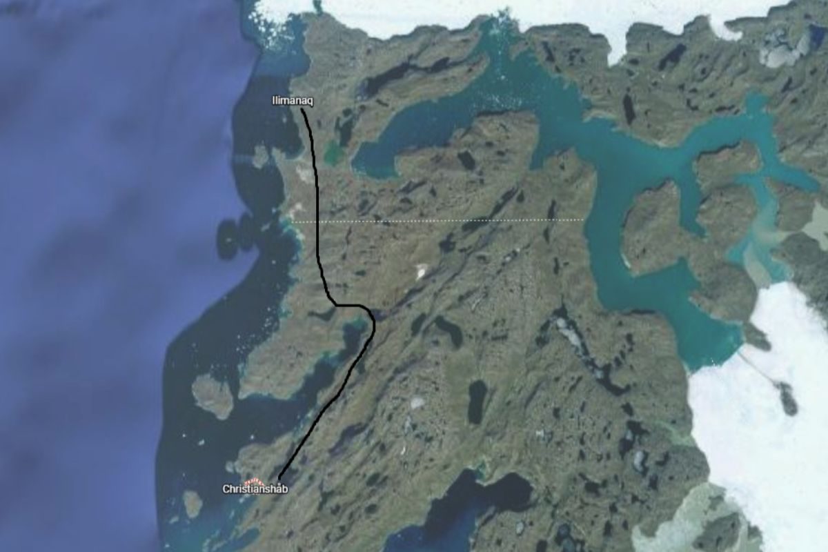 Illustration fra Google Maps - Grusvej Ilimanaq Qasigiannguaq